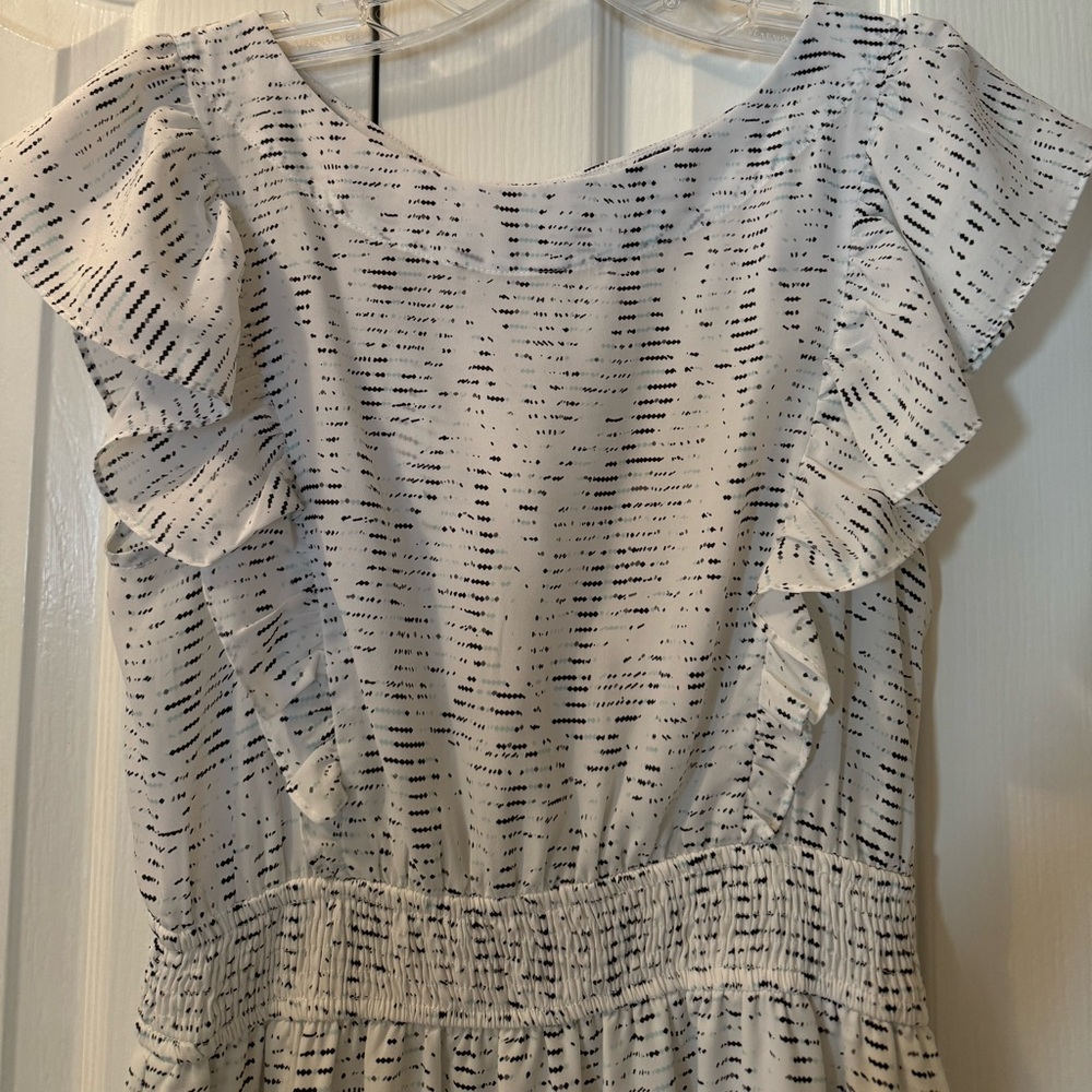Bcbgeneration White Patterned Ruffle Dress - image 2